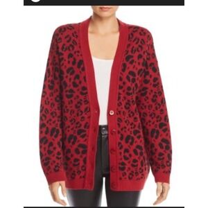 Anine Bing Justine Leopard Print Cardigan Red Cotton-Blend Size M